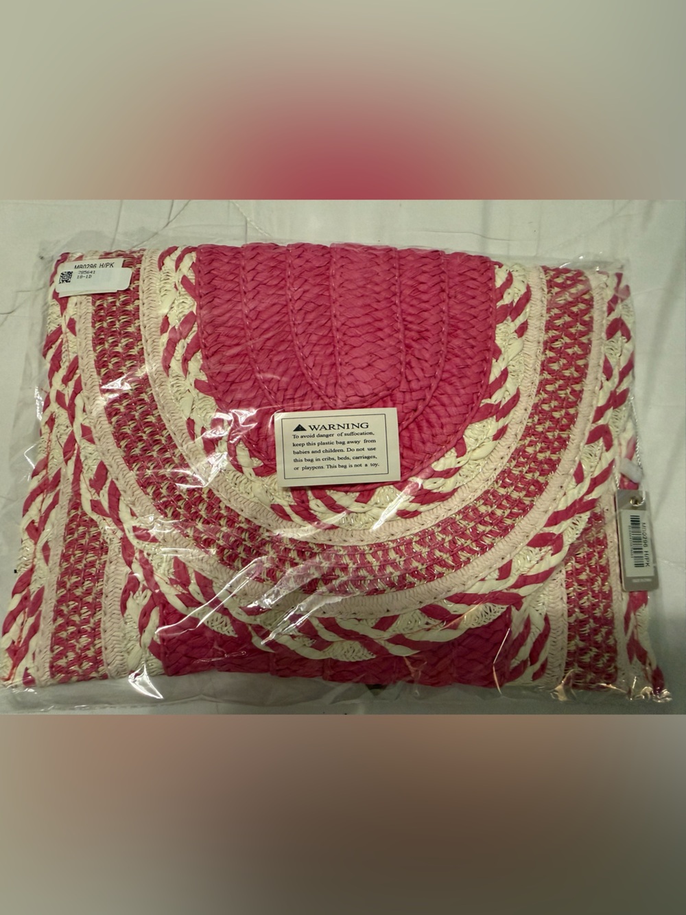 Handcrafted Pink and Cream Braided Clutch/wristlet
